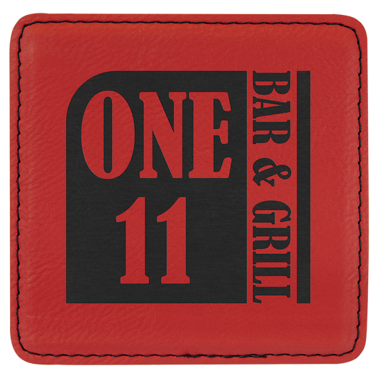 Square Red Engravable Leatherette Coaster - 4" x 4"