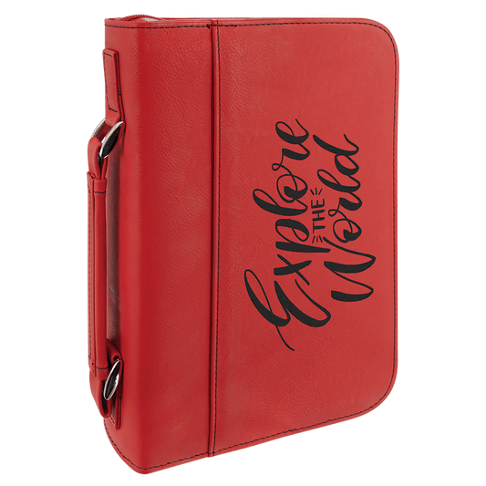 Red Leatherette Book/Bible Cover with Handle and Zipper - 7 1/2" x 10 3/4"
