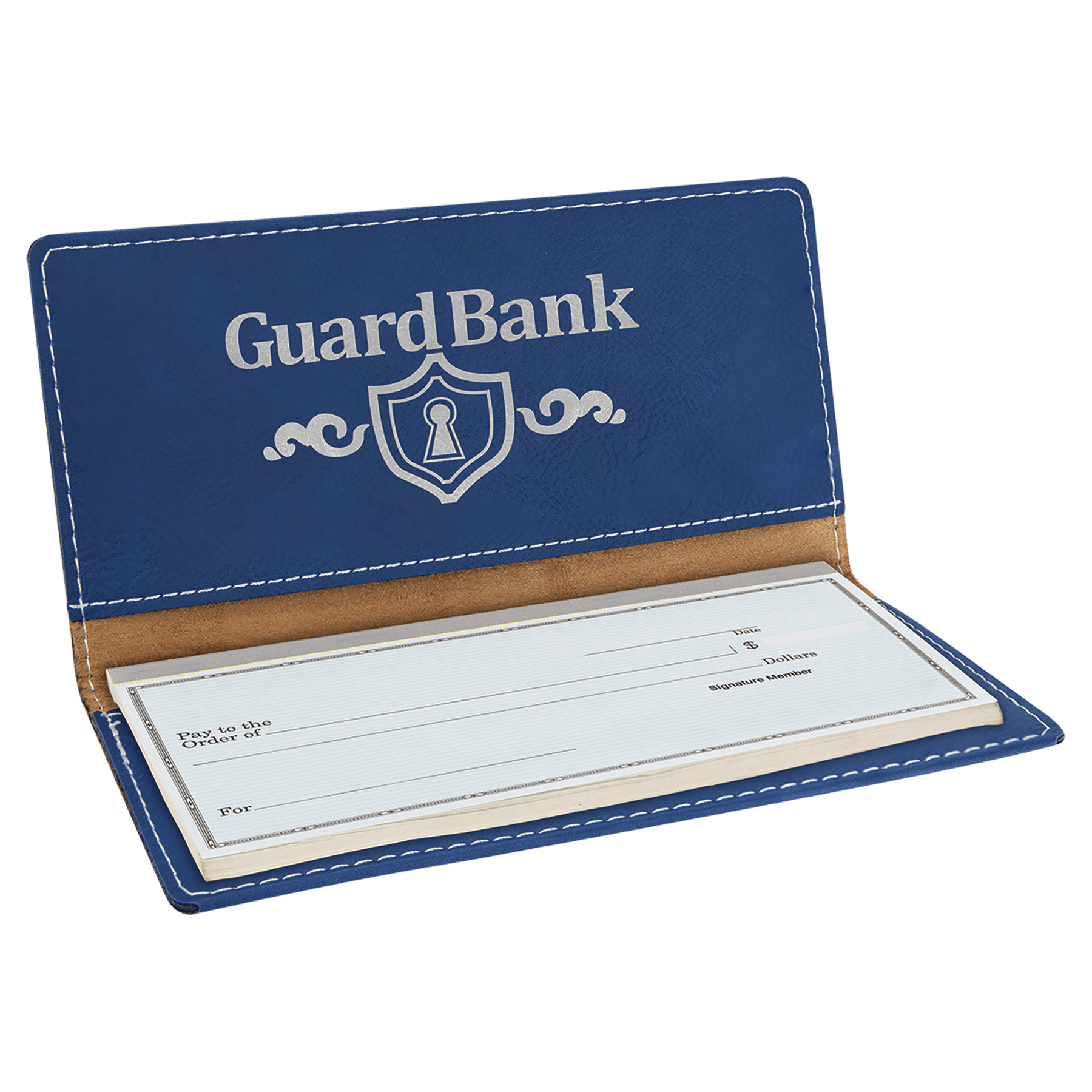 Blue/Silver Engravable Leatherette Checkbook Cover - 6 3/4" x 3 1/2"