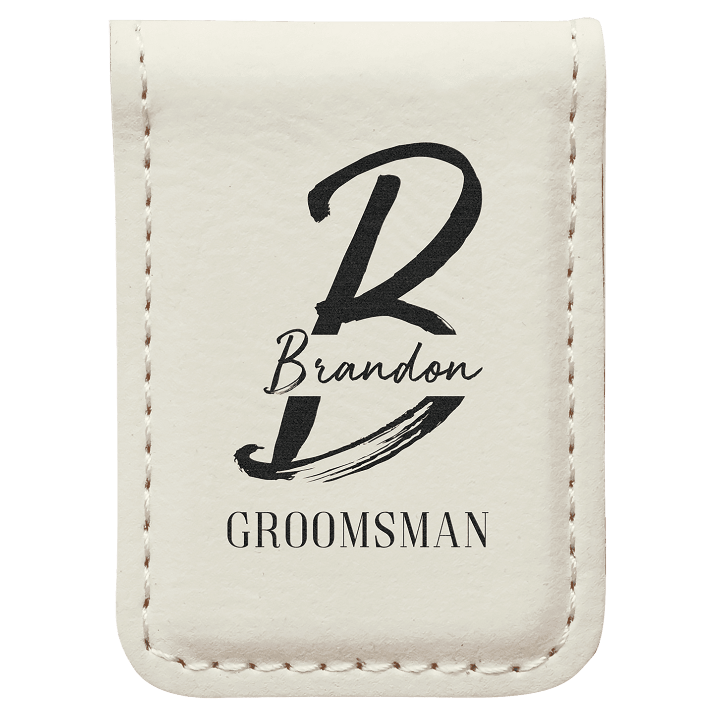 White Engravable Leatherette Money Clip - 1 3/4" x 2 1/2"