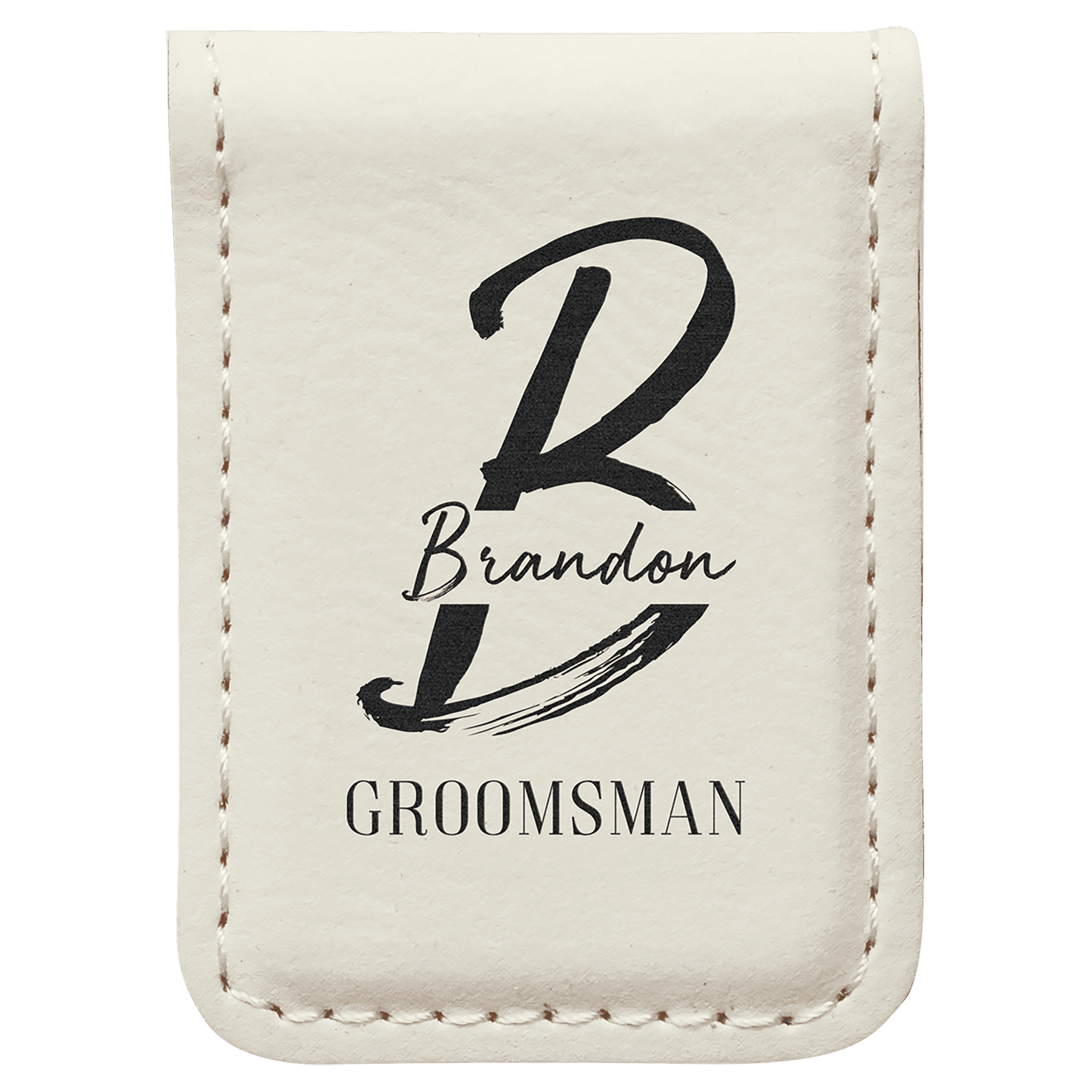 White Engravable Leatherette Money Clip - 1 3/4" x 2 1/2"