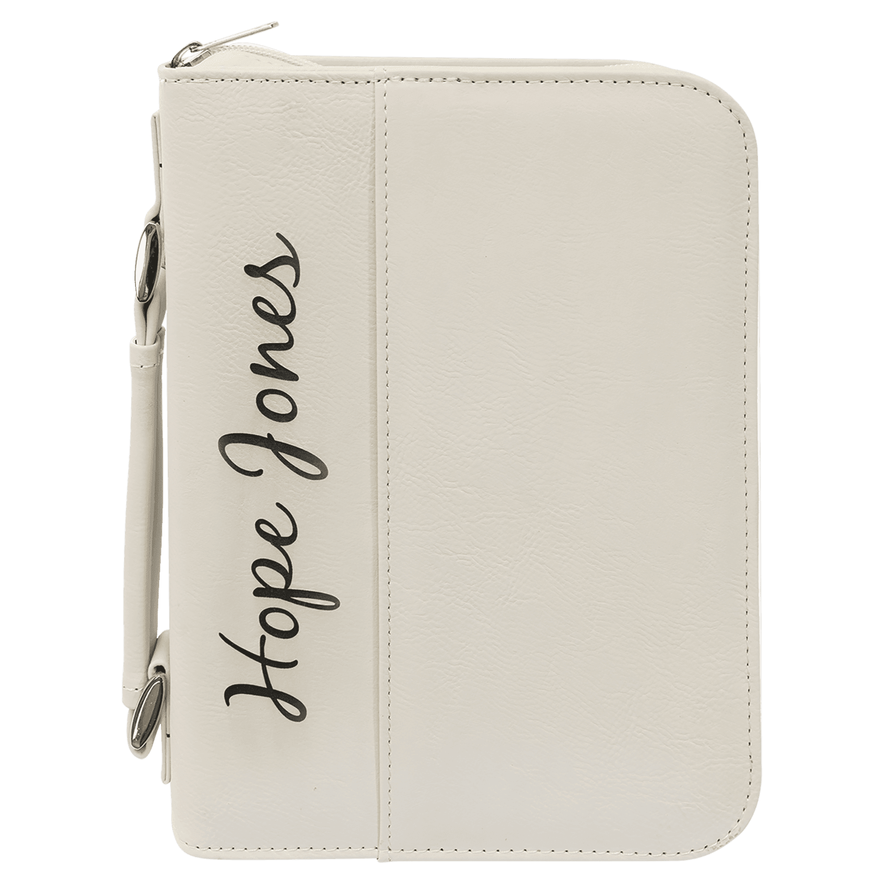 White Leatherette Book/Bible Cover with Handle & Zipper - 6 3/4" x 9 1/4"