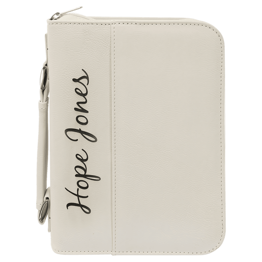 White Leatherette Book/Bible Cover with Handle & Zipper - 6 3/4" x 9 1/4"
