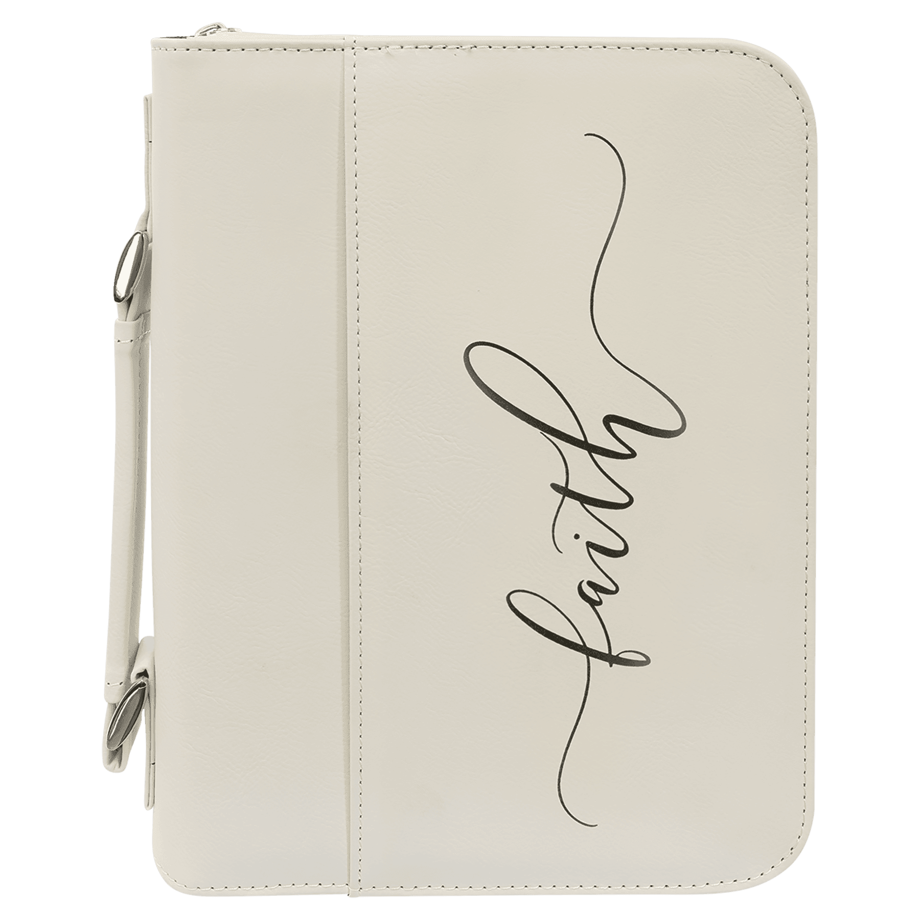 White Leatherette Book/Bible Cover with Handle & Zipper - 7 1/2" x 10 3/4"