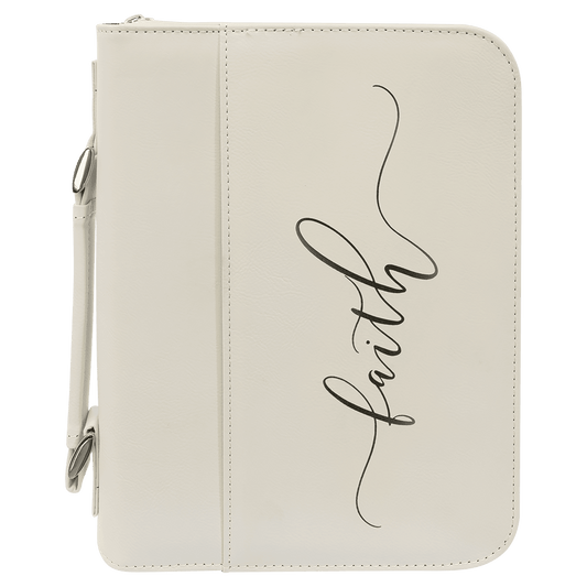 White Leatherette Book/Bible Cover with Handle & Zipper - 7 1/2" x 10 3/4"