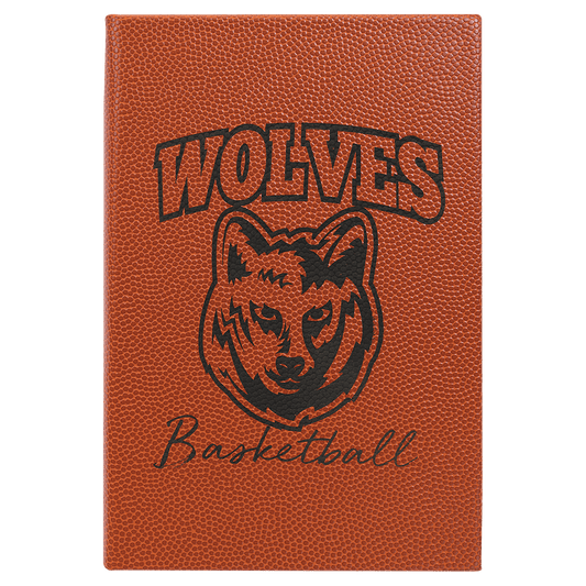 Basketball Engravable Leatherette Journal with Lined Notepad - 5 1/4" x 8 1/4"
