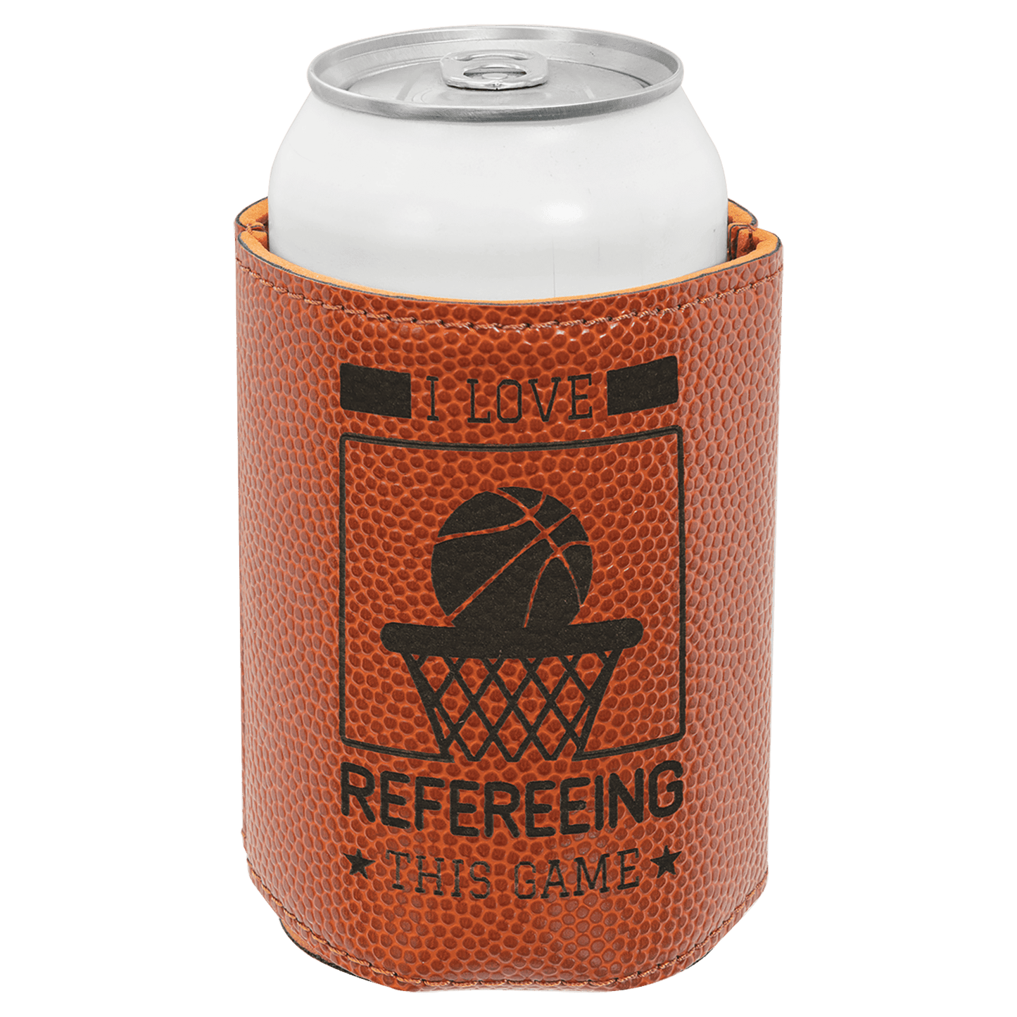Basketball Engravable Leatherette Beverage Holder - 3 3/4"