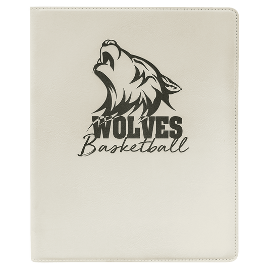 White/Black Engravable Leatherette Portfolio with Notepad - 9 1/2" x 12"