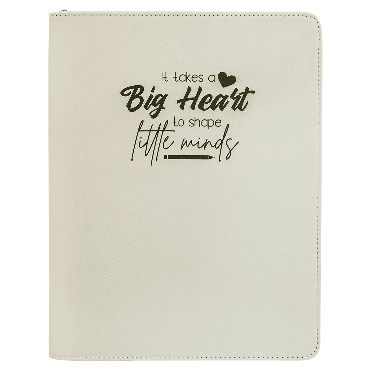 White with Zipper Engravable Leatherette Portfolio with Notepad - 9 1/2" x 12"