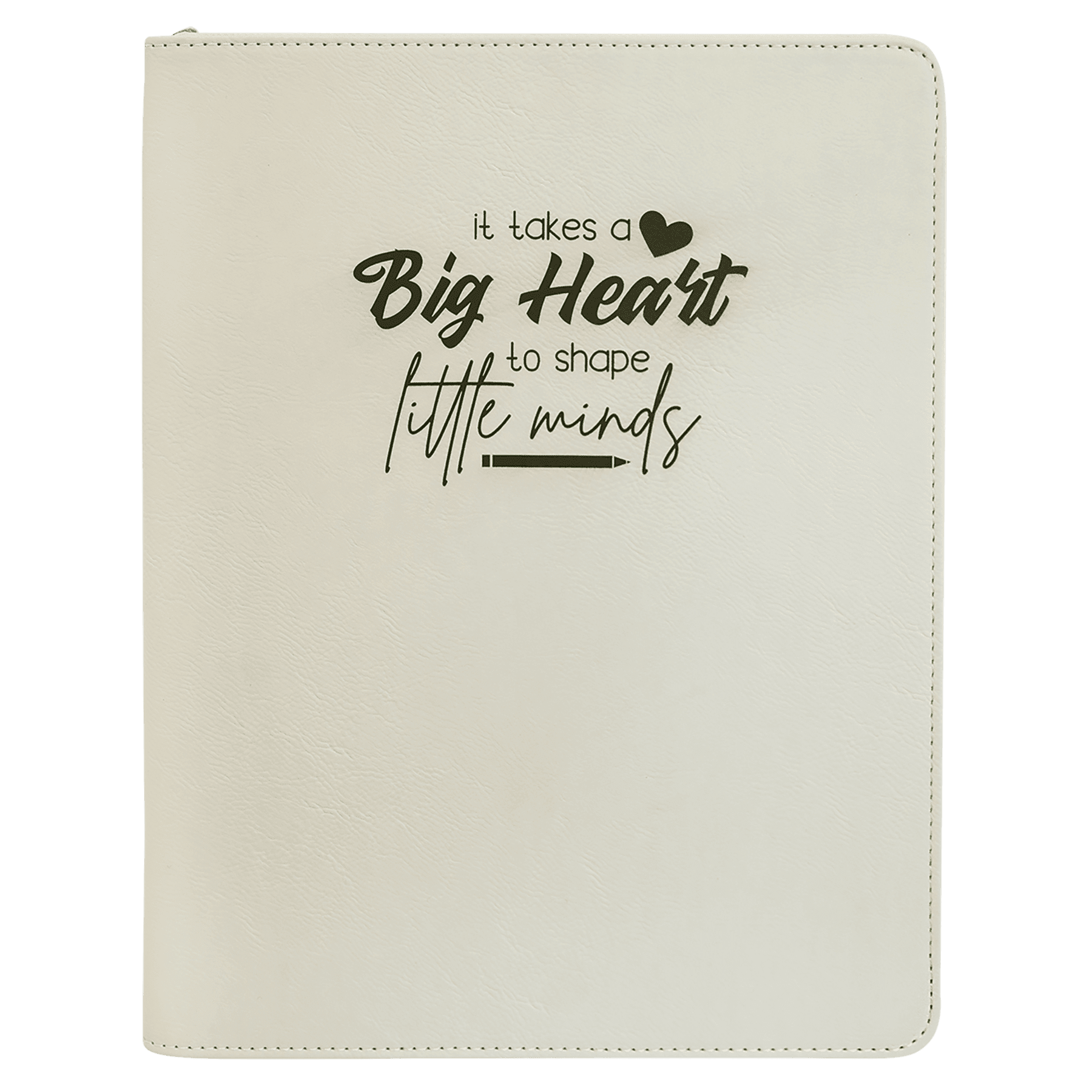 White with Zipper Engravable Leatherette Portfolio with Notepad - 9 1/2" x 12"