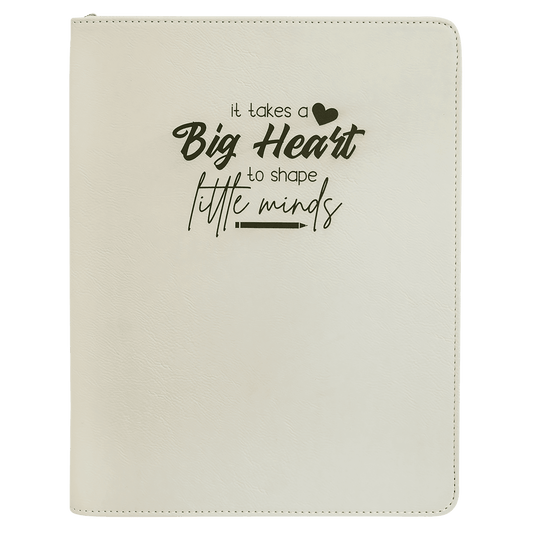 White with Zipper Engravable Leatherette Portfolio with Notepad - 9 1/2" x 12"