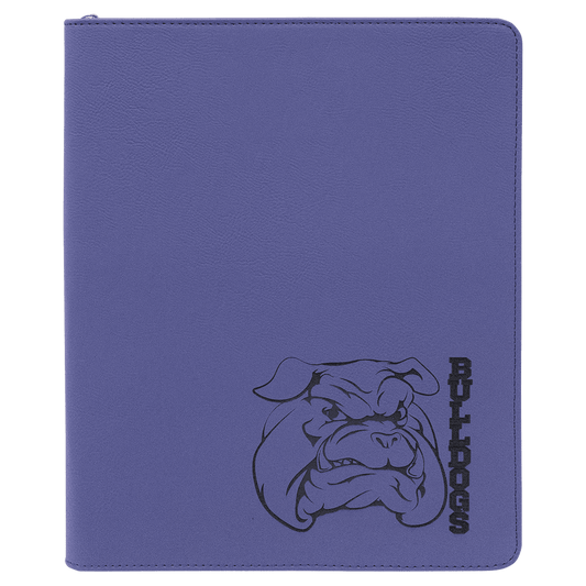 Purple with Zipper Engravable Leatherette Portfolio with Notepad - 9 1/2" x 12"