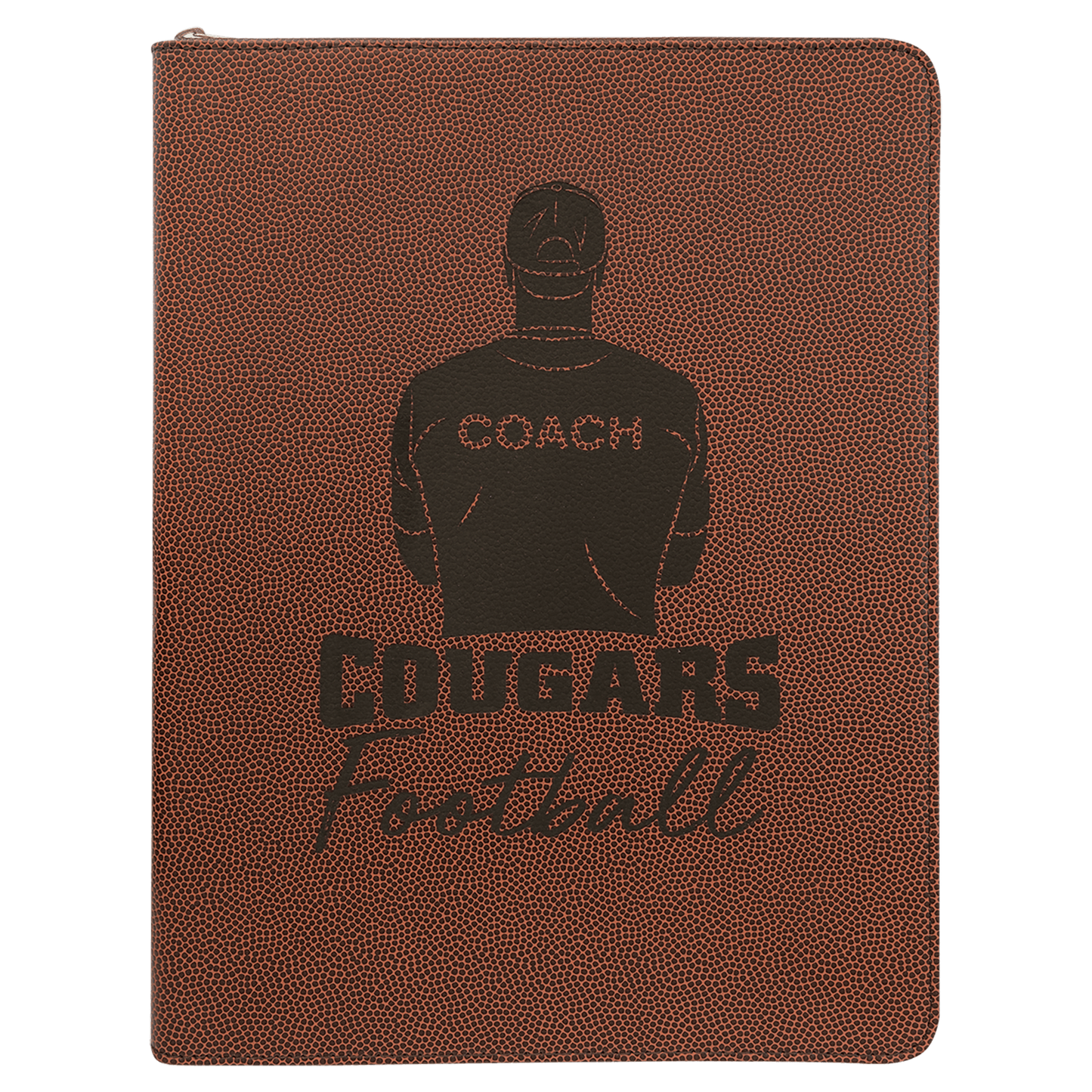 Football w/ Zipper Engravable Leatherette Portfolio with Notepad - 9 1/2" x 12"