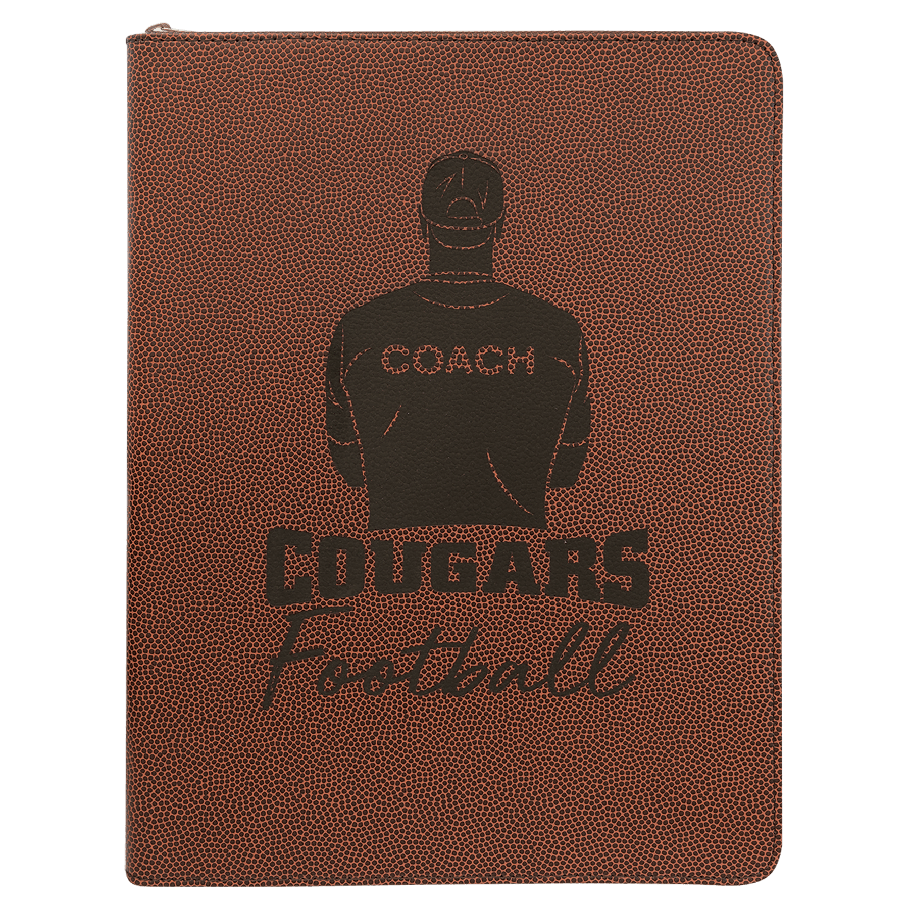 Football w/ Zipper Engravable Leatherette Portfolio with Notepad - 9 1/2" x 12"