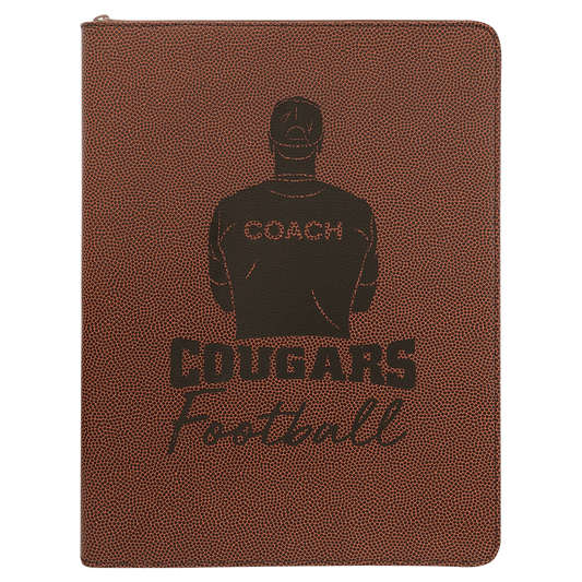 Football w/ Zipper Engravable Leatherette Portfolio with Notepad - 9 1/2" x 12"