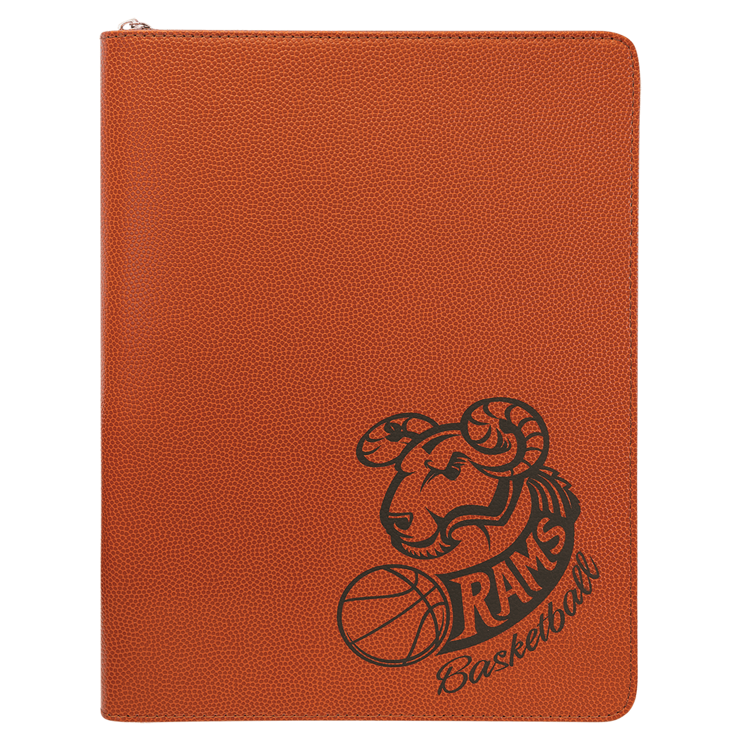 Basketball w/ Zipper Engravable Leatherette Portfolio with Notepad - 9 1/2" x 12"