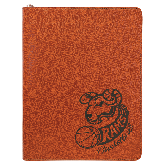 Basketball w/ Zipper Engravable Leatherette Portfolio with Notepad - 9 1/2" x 12"