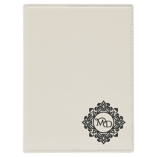 White Engravable Leatherette Small Portfolio with Notepad - 7" x 9"
