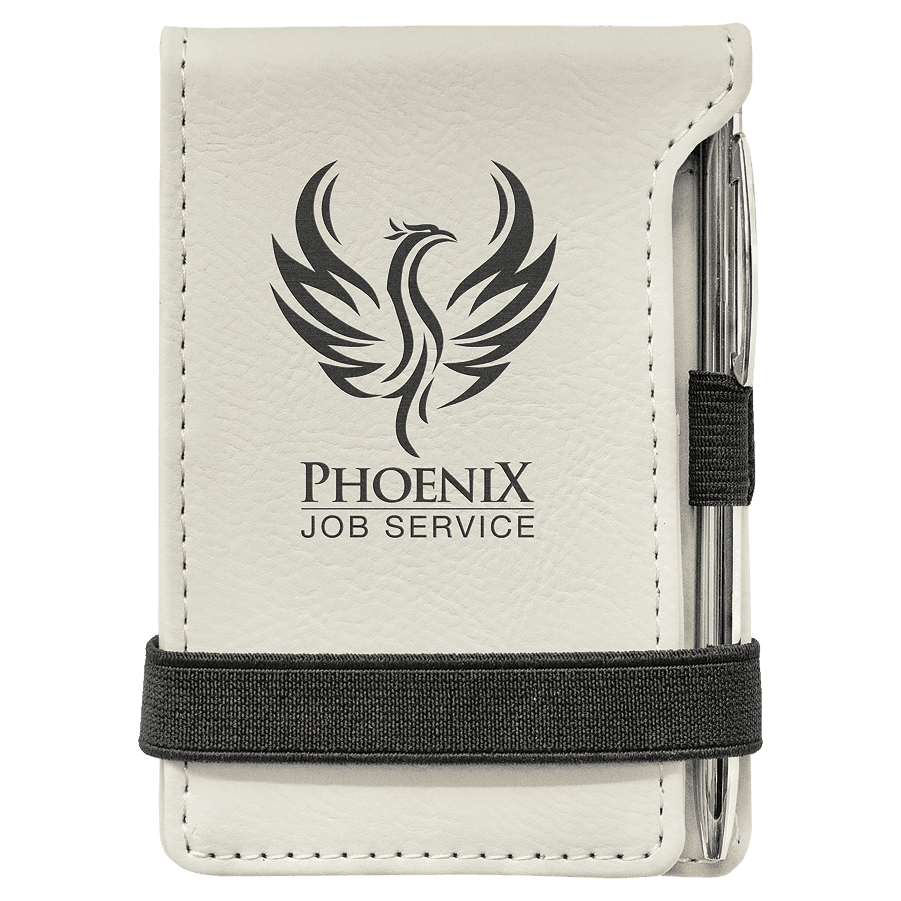 White Engravable Leatherette Mini Notepad with Pen - 3 1/4" x 4 3/4"