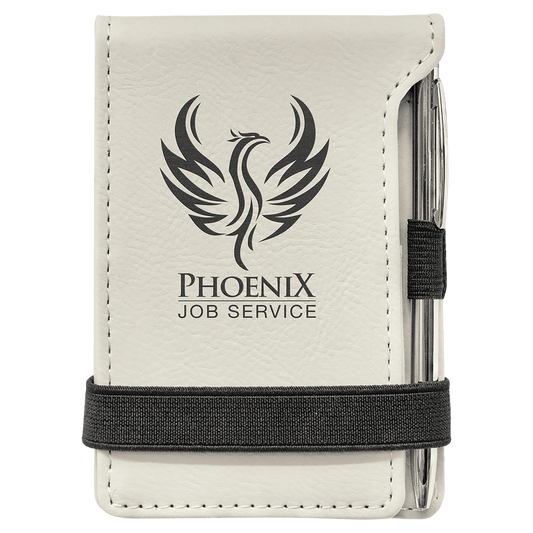 White Engravable Leatherette Mini Notepad with Pen - 3 1/4" x 4 3/4"