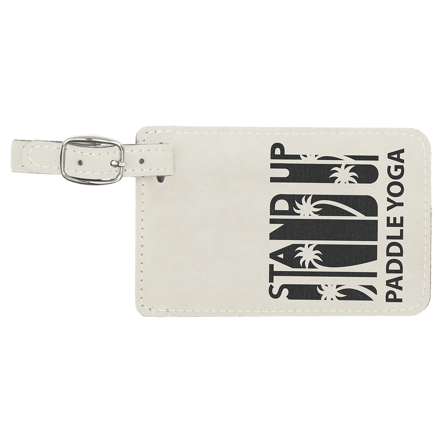 White/Black Engravable Leatherette Luggage Tag - 4 1/4" x 2 3/4"
