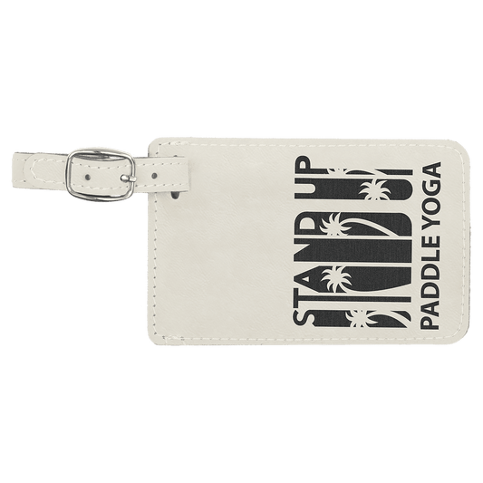White/Black Engravable Leatherette Luggage Tag - 4 1/4" x 2 3/4"