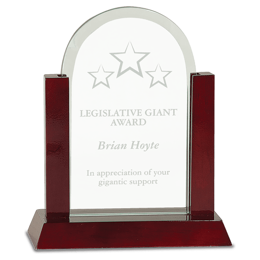 Gateway Jade Dome Glass Award with Rosewood Finish Base - 8"