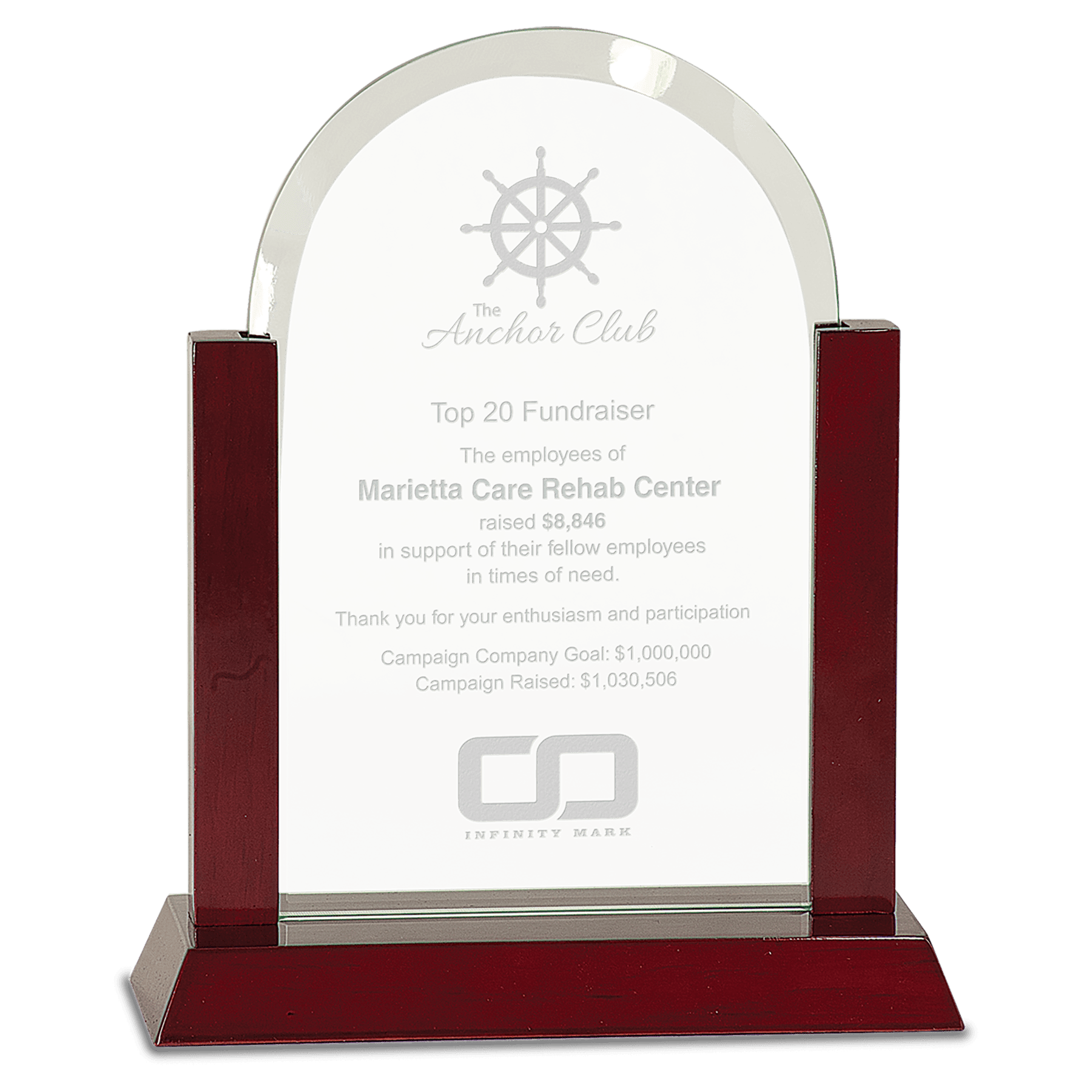 Gateway Jade Dome Glass Award with Rosewood Finish Base - 9"