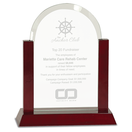 Gateway Jade Dome Glass Award with Rosewood Finish Base - 9"