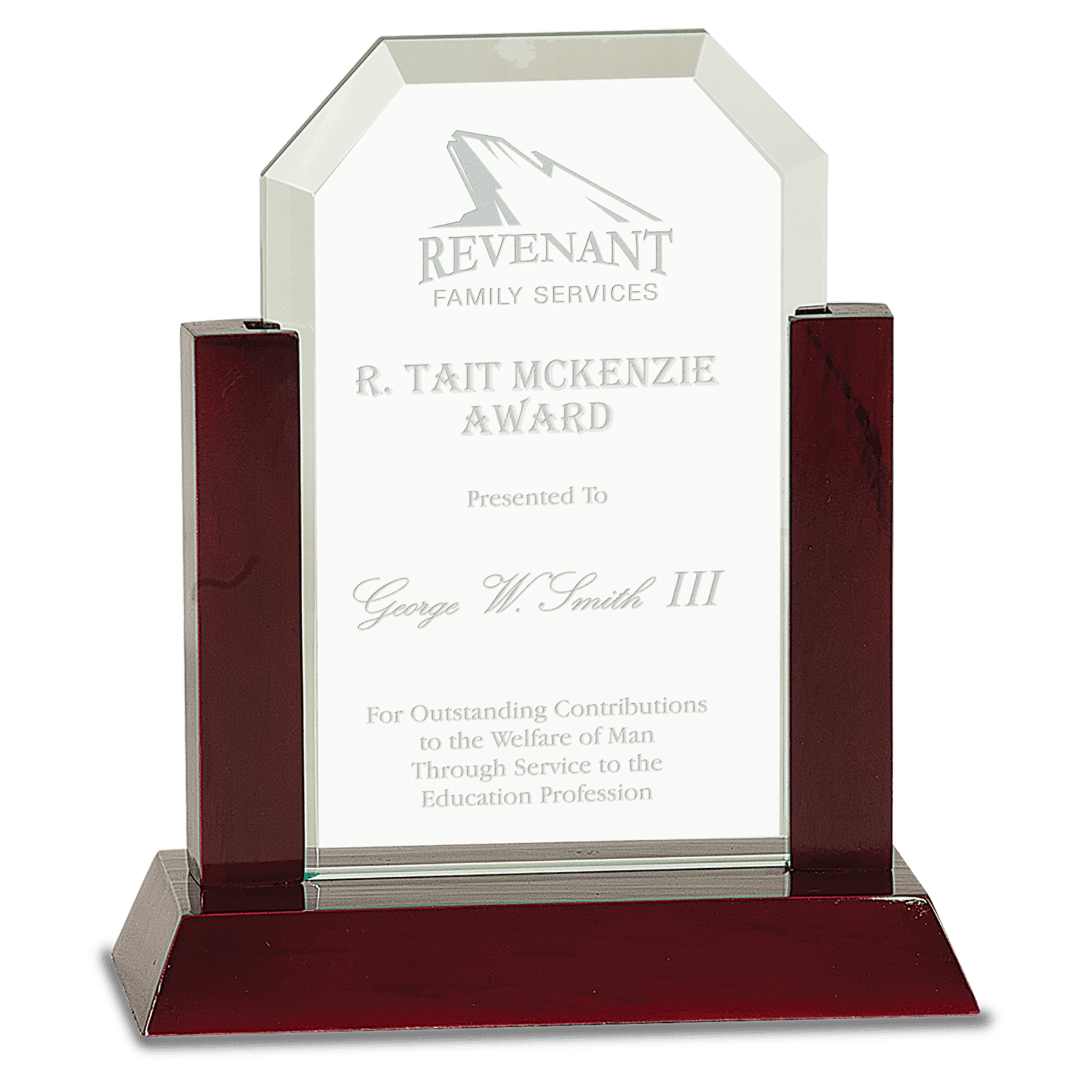Gateway Jade Clip Corner Glass Award with Rosewood Finish Base - 7"