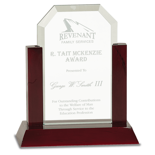 Gateway Jade Clip Corner Glass Award with Rosewood Finish Base - 7"