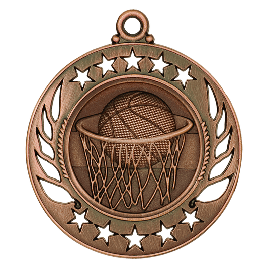 Antique Bronze Basketball Galaxy Medal - 2 1/4"