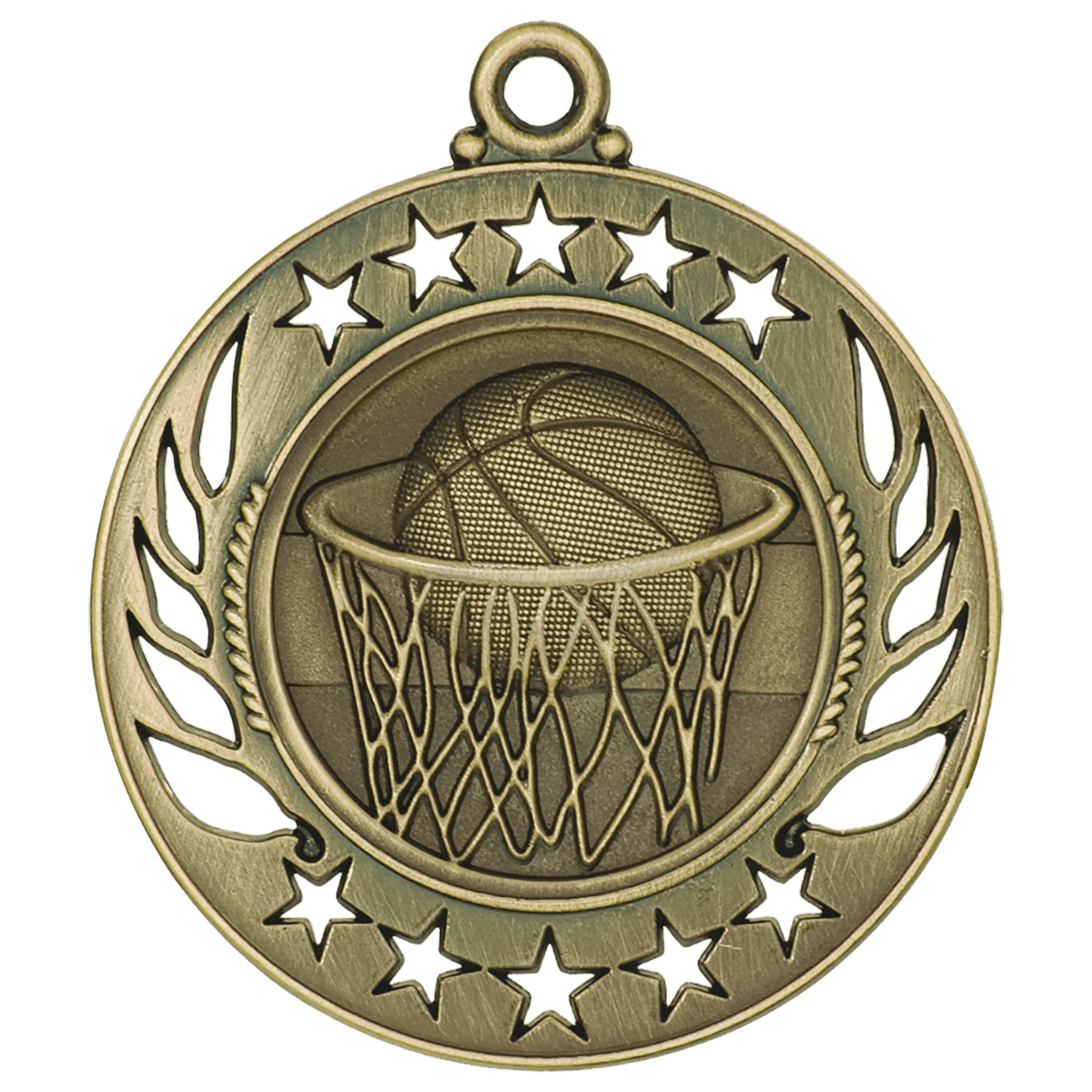 Antique Gold Basketball Galaxy Medal - 2 1/4"