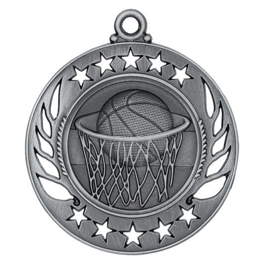 2 1/4" Antique Silver Basketball Galaxy Medal