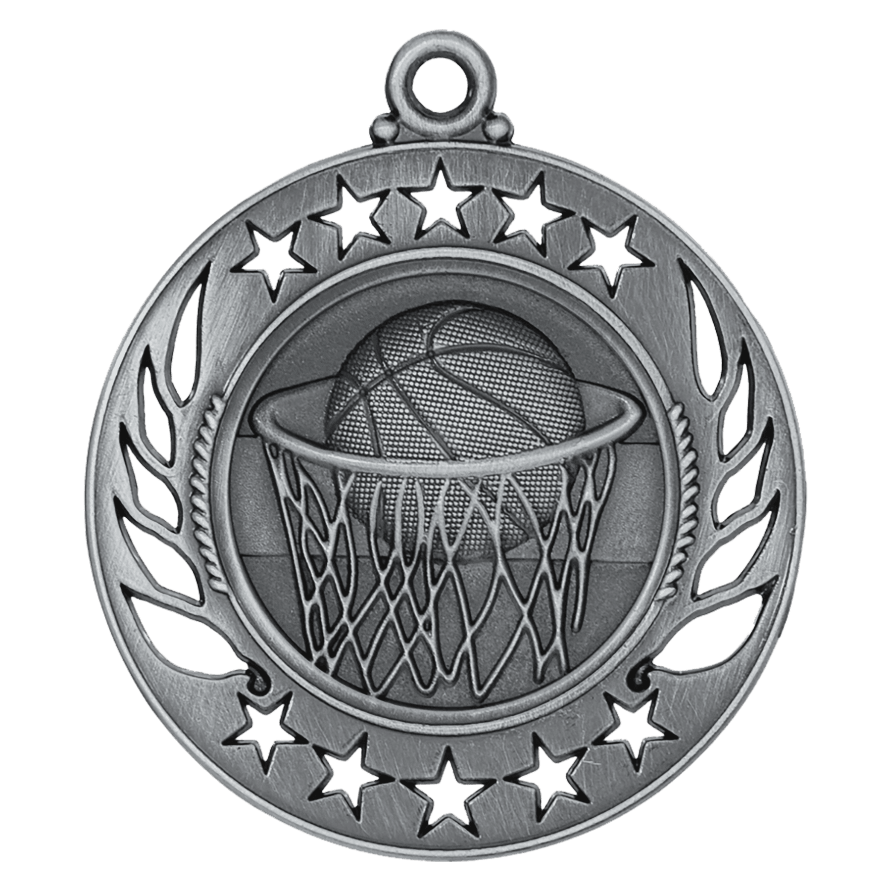 Antique Silver Basketball Galaxy Medal - 2 1/4"