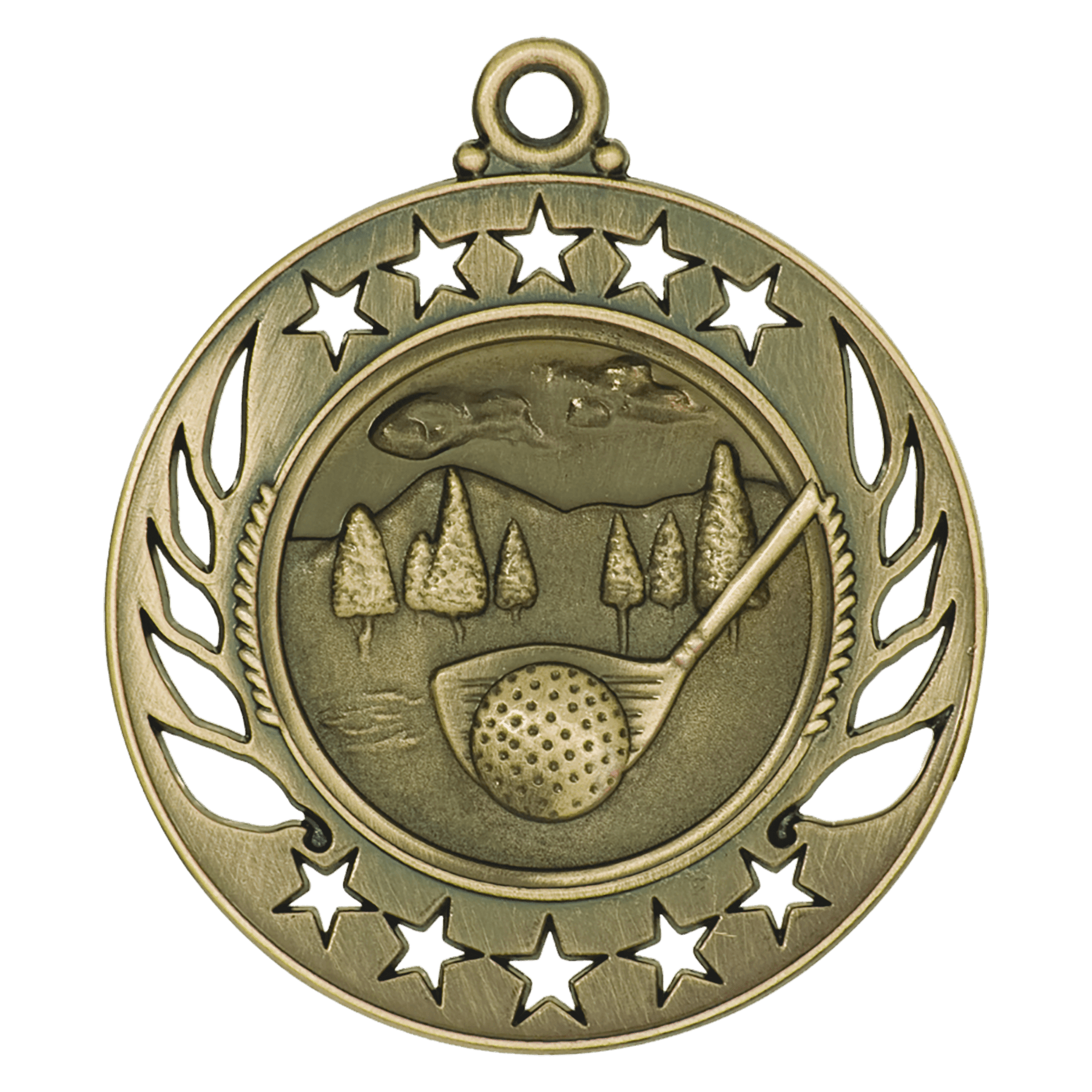 Antique Gold Golf Galaxy Medal - 2 1/4"