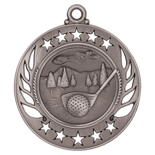 Antique Silver Golf Galaxy Medal - 2 1/4"
