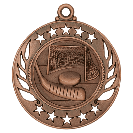 Antique Bronze Hockey Galaxy Medal - 2 1/4"