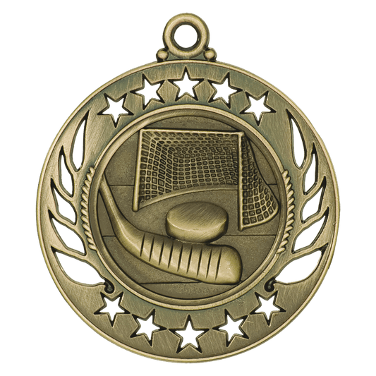 2 1/4" Antique Gold Hockey Galaxy Medal