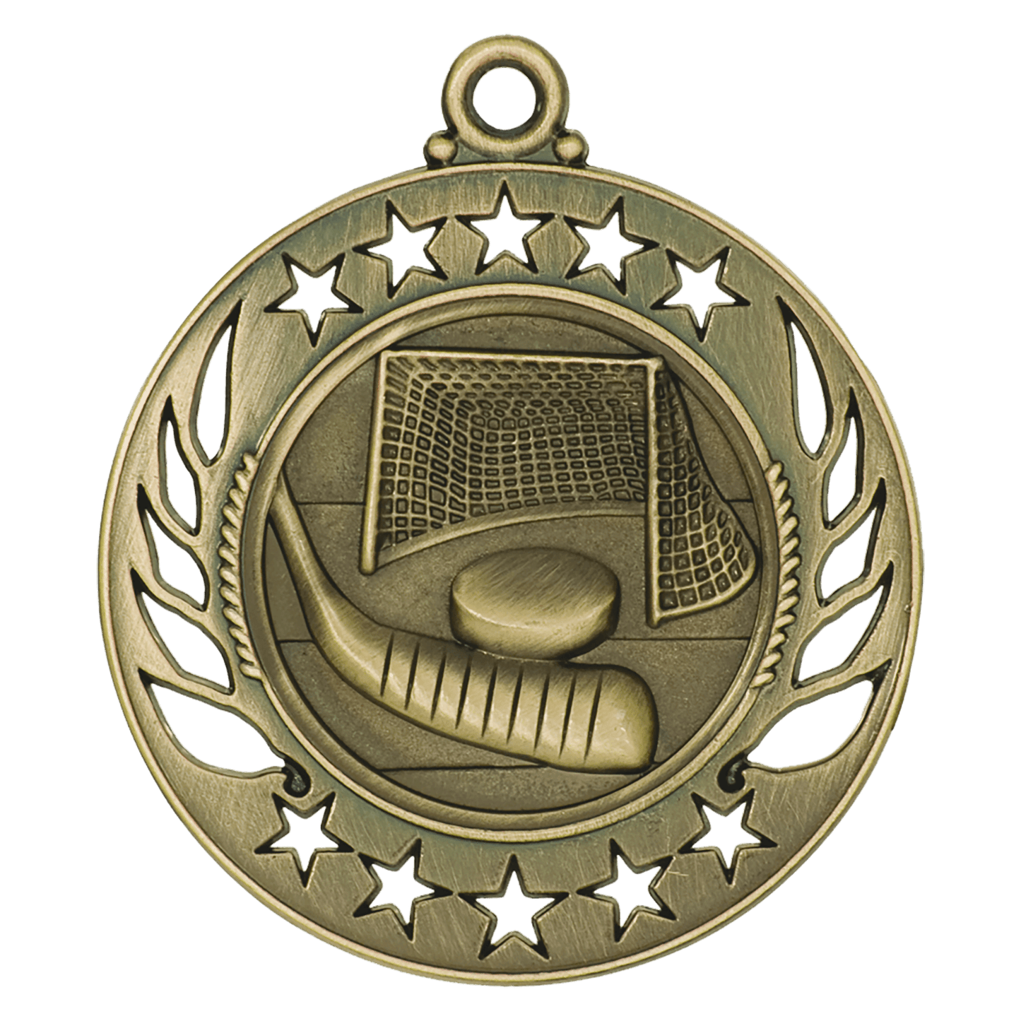 Antique Gold Hockey Galaxy Medal - 2 1/4"
