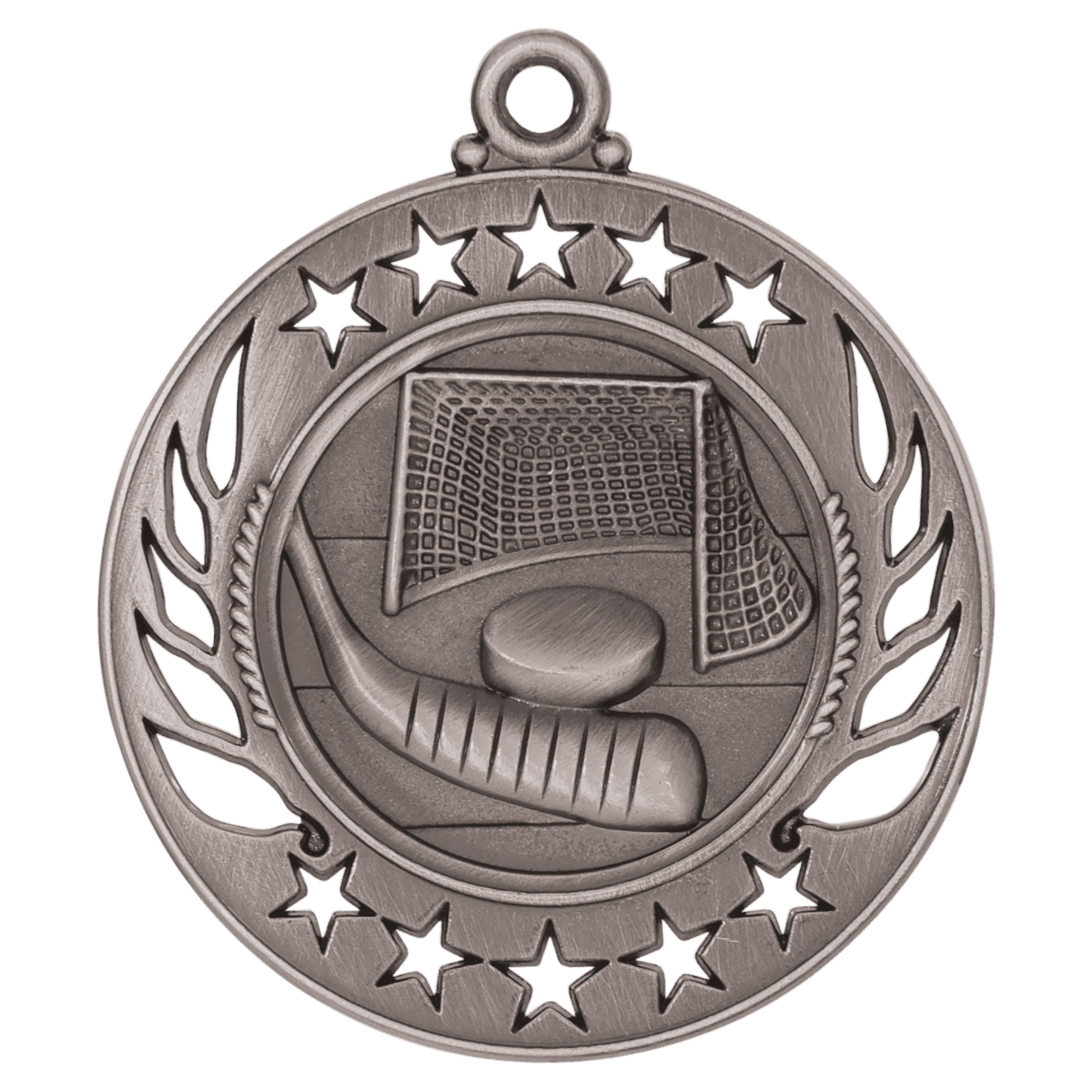 Antique Silver Hockey Galaxy Medal - 2 1/4"
