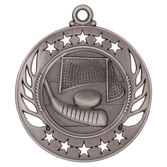 Antique Silver Hockey Galaxy Medal - 2 1/4"