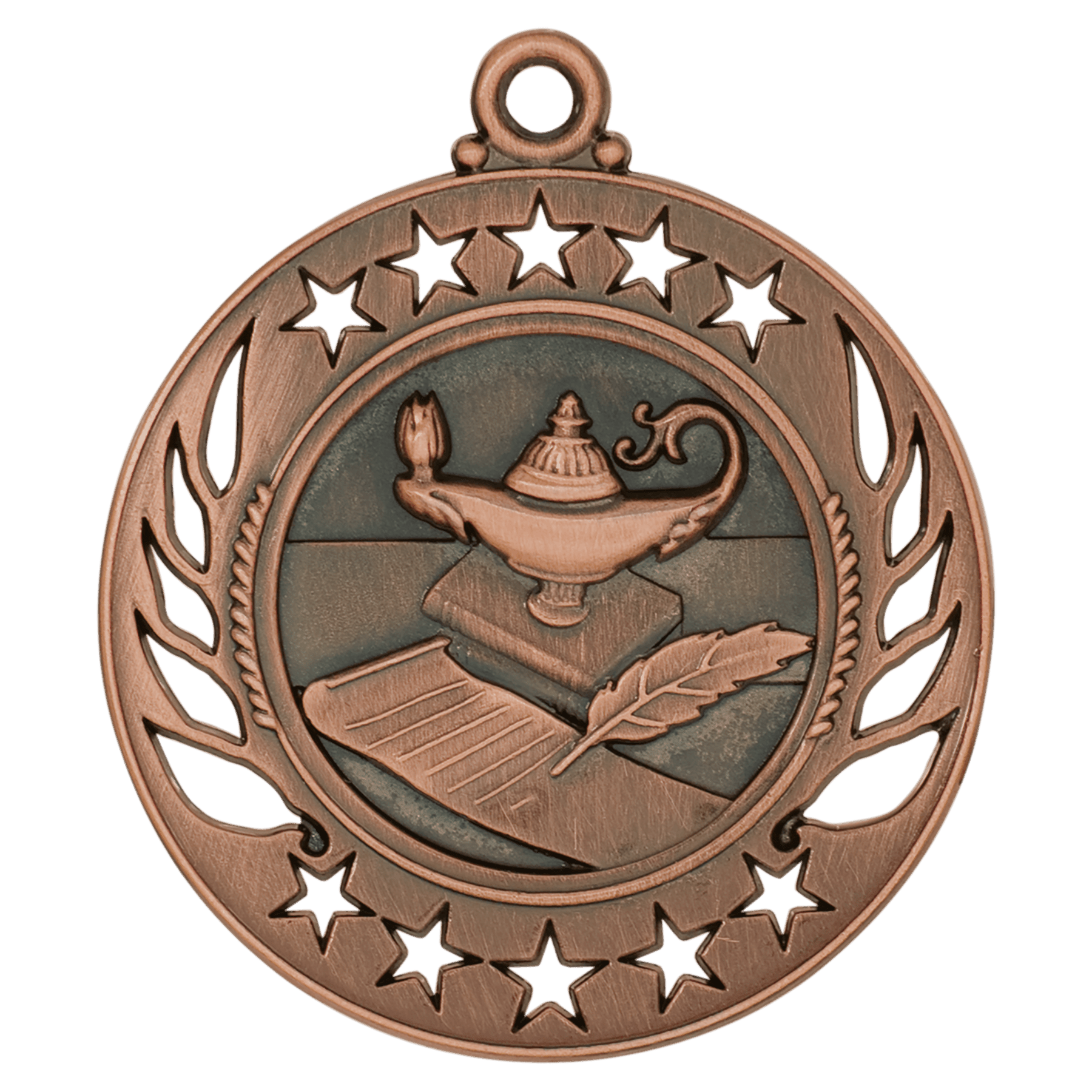 2 1/4" Antique Bronze Lamp of Knowledge Galaxy Medal