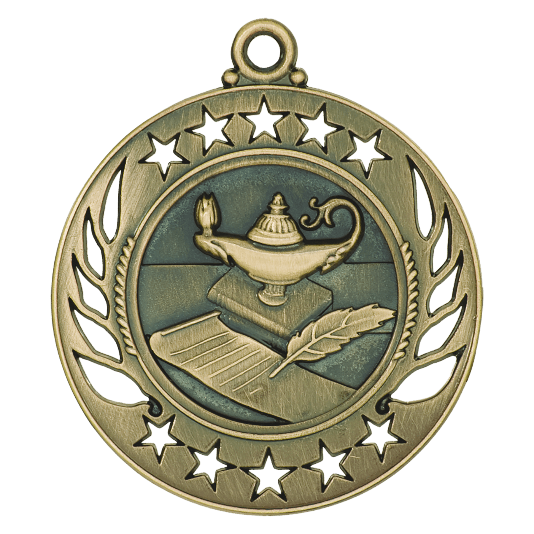 Antique Gold Lamp of Knowledge Galaxy Medal - 2 1/4"
