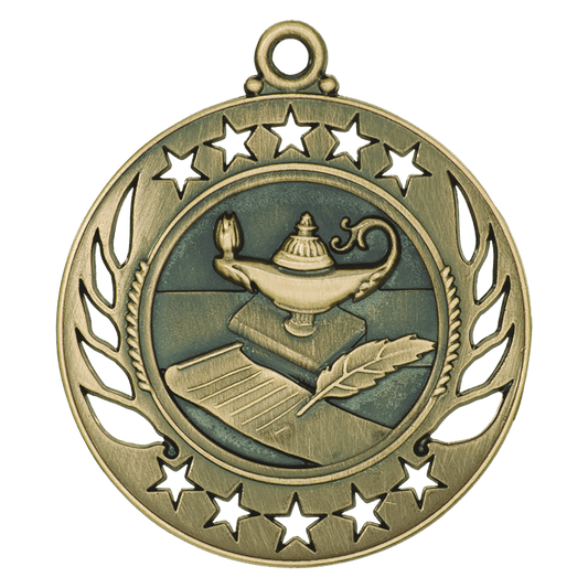 Antique Gold Lamp of Knowledge Galaxy Medal - 2 1/4"