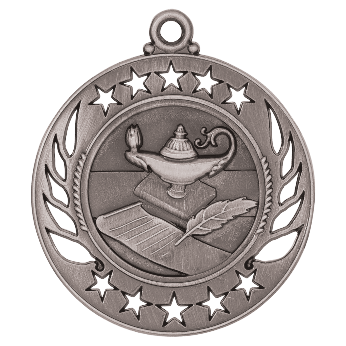 2 1/4" Antique Silver Lamp of Knowledge Galaxy Medal