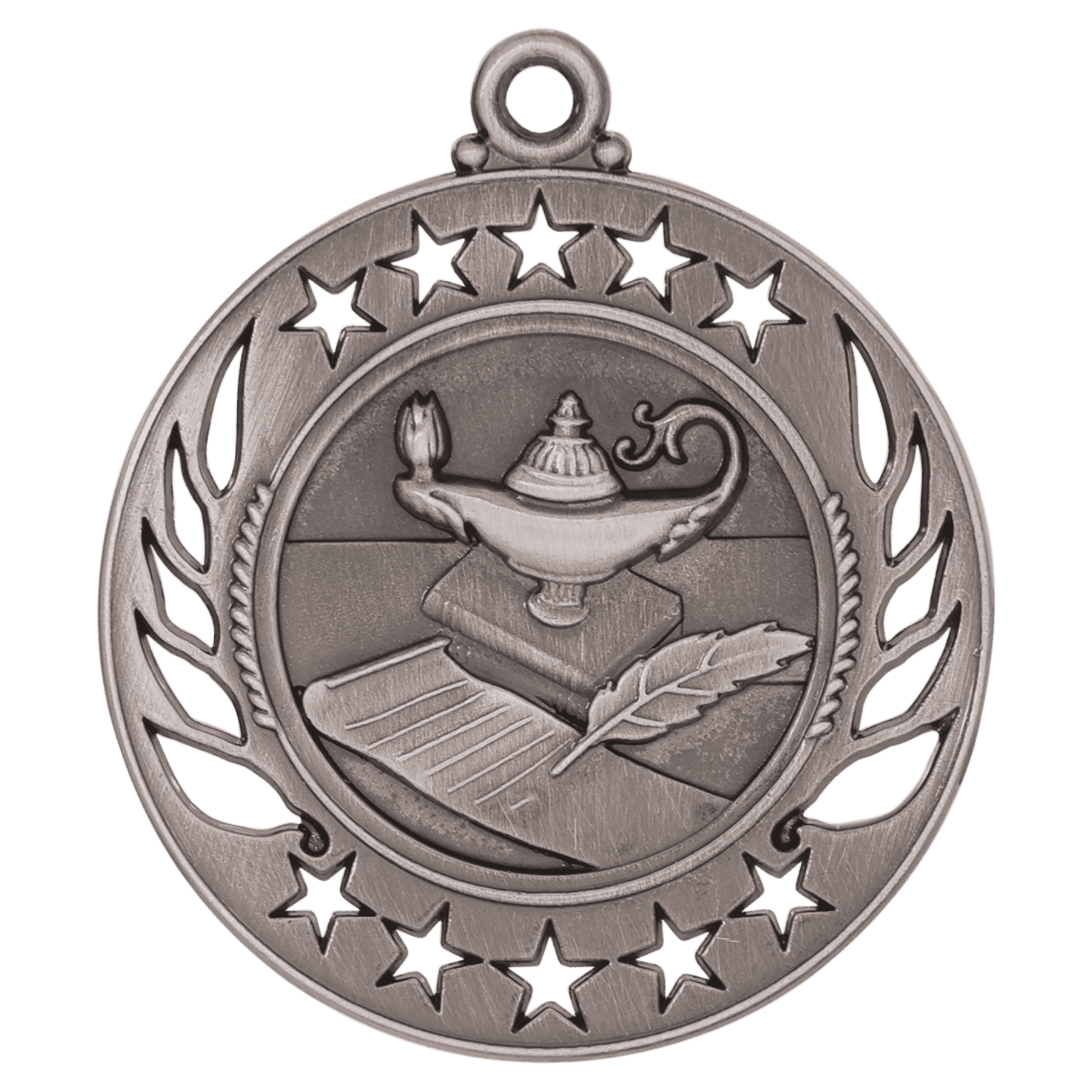 2 1/4" Antique Silver Lamp of Knowledge Galaxy Medal