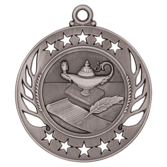 2 1/4" Antique Silver Lamp of Knowledge Galaxy Medal