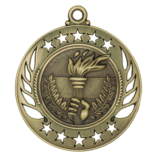 Antique Gold Torch Galaxy Medal - 2 1/4"