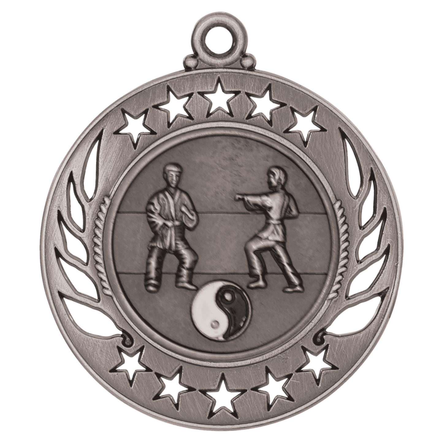 Antique Silver Martial Arts Galaxy Medal - 2 1/4"